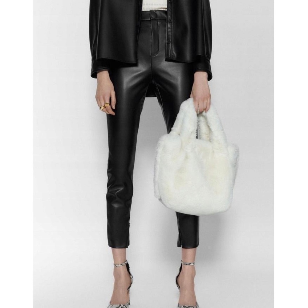 Zara Black Faux Leather Skinny Pants Side Inner Zip Women's Size XL Grunge Punk